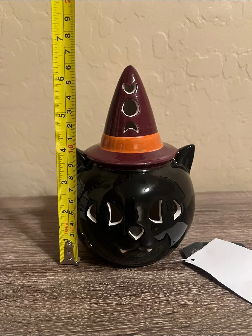 Target Bullseye Ceramic Halloween Black Cat Purple Wizard Hat Light LED NWT